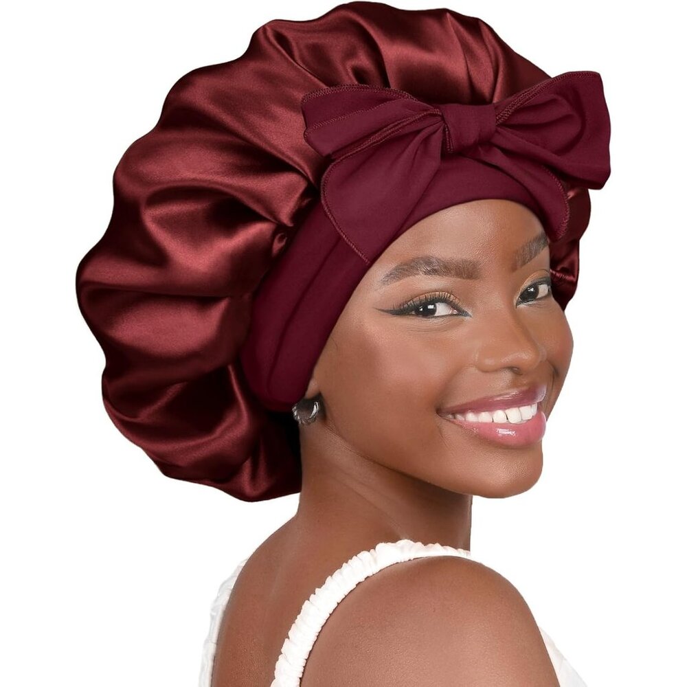 Silk-Satin Bonnet Hair Wrap for Sleeping with Bow Tie Band